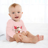 FacePajamas Baby Pajama 3 MONTHS / Pink Custom Face Christmas Antlers Infant Bodysuit One Piece Jumpsuit Personalized Long Sleeve Rompers Baby Clothes
