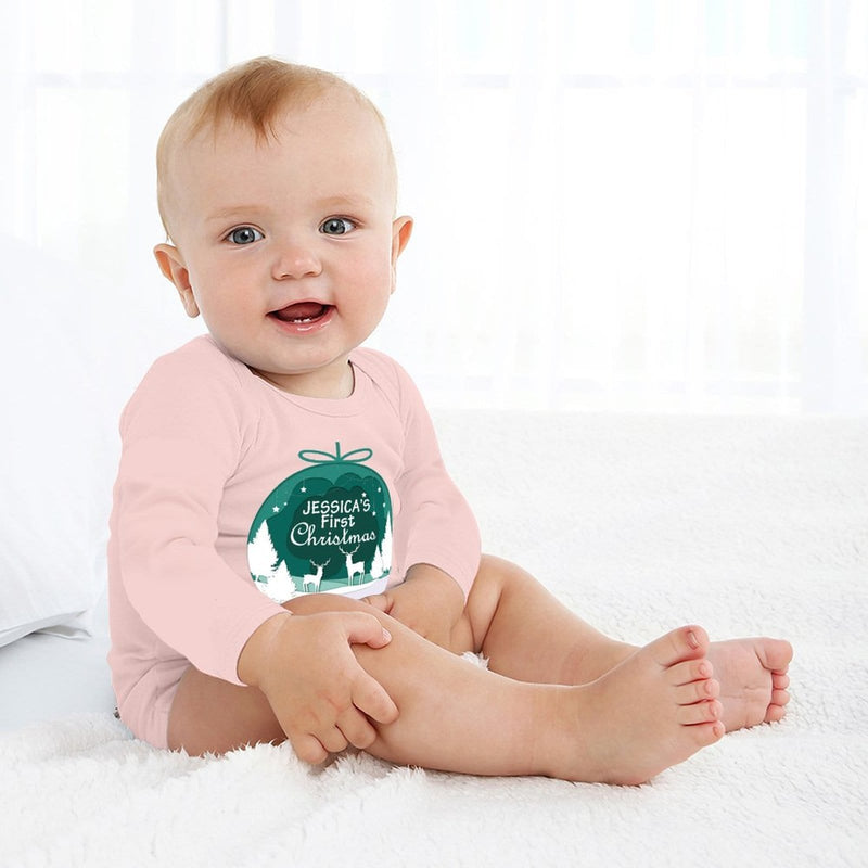 FacePajamas Baby Pajama 3 MONTHS / Pink Custom Name&Date Christmas Crystal Ball Infant Bodysuit One Piece Jumpsuit Personalized Long Sleeve Rompers Baby Clothes