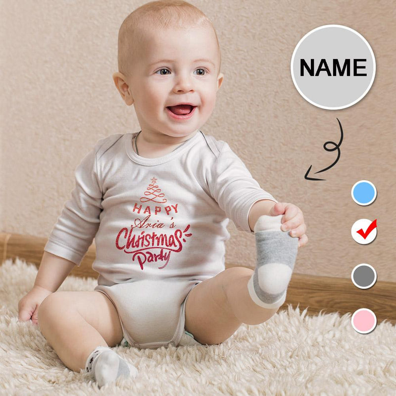 FacePajamas Baby Pajama 3 MONTHS / White Custom Name Happy Christmas Infant Bodysuit One Piece Jumpsuit Personalized Long Sleeve Rompers Baby Clothes