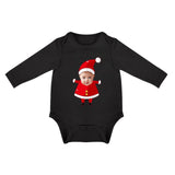FacePajamas Baby Pajama 3months / Black Custom Face Christmas Hat Infant Bodysuit One Piece Jumpsuit Personalized Long Sleeve Rompers Baby Clothes