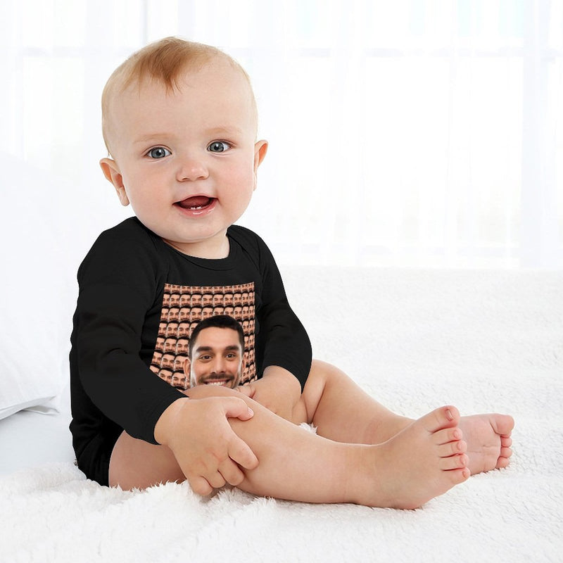 FacePajamas Baby Pajama 3months / Black Custom Face My Dad Infant Bodysuit One Piece Jumpsuit Personalized Long Sleeve Rompers Baby Clothes