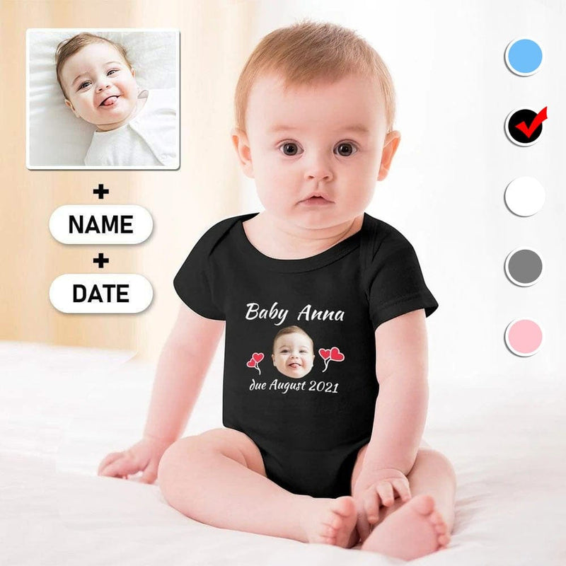 FacePajamas Baby Pajama 3months / Black Custom Face&Name&Date Cherub Bubble Romper Baby Jumpsuit Personalized Baby Romper Newborn Baby Bodysuit