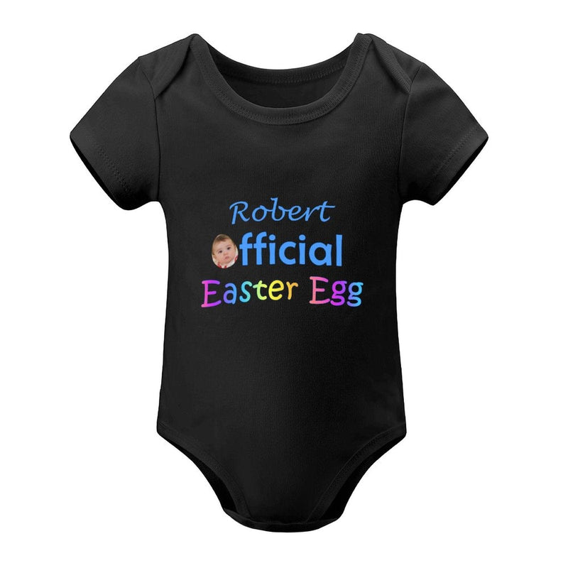 FacePajamas Baby Pajama 3months / Black Custom Face&Name Easter Egg Newborn Baby Bodysuit Girls Boys Baby Jumpsuit Personalized Summer Bubble Romper
