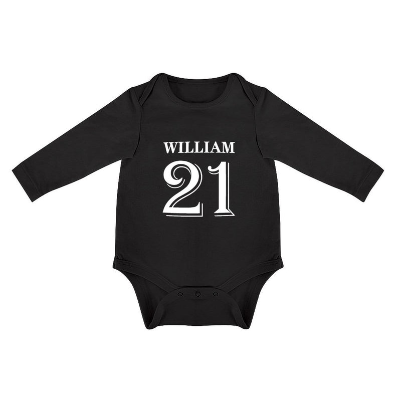 FacePajamas Baby Pajama 3months / Black Custom Name&Number My Warriors Infant Bodysuit One Piece Jumpsuit Personalized Long Sleeve Rompers Baby Clothes