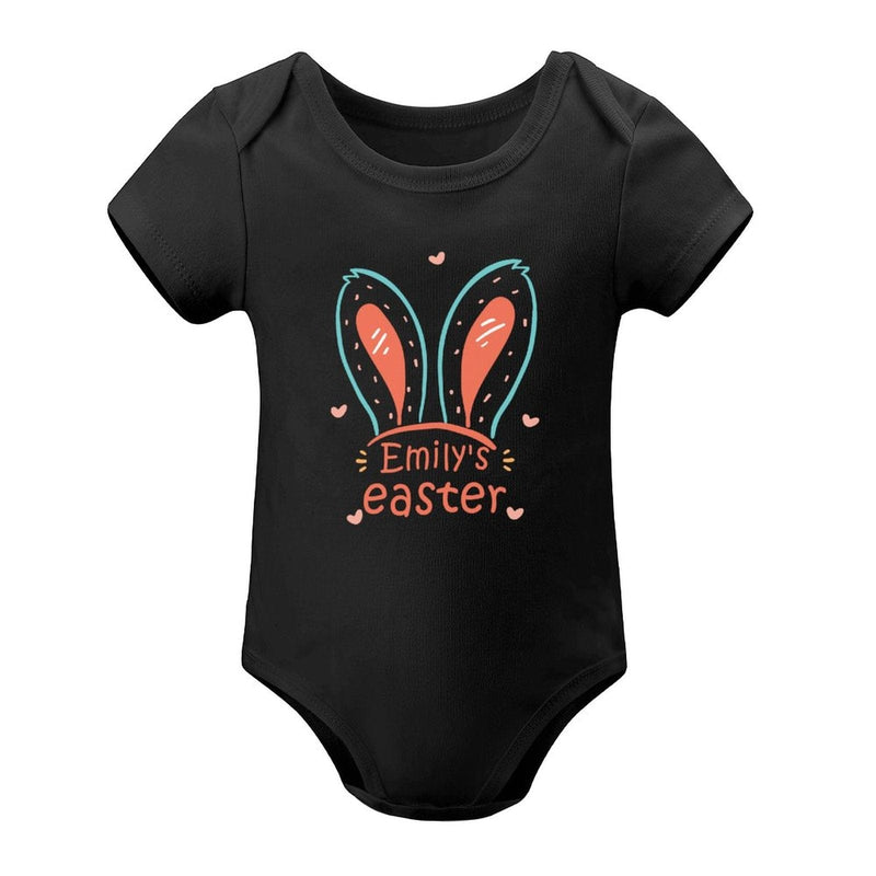 FacePajamas Baby Pajama 3months / Black Custom Name Rabbit Newborn Baby Bodysuit Girls Boys Baby Jumpsuit Personalized Summer Bubble Romper