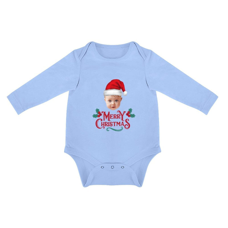 FacePajamas Baby Pajama 3months / Blue Custom Face Christmas Gift Infant Bodysuit One Piece Jumpsuit Personalized Long Sleeve Rompers Baby Clothes