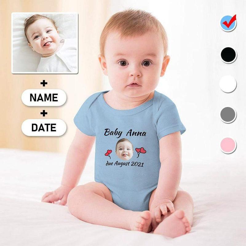 FacePajamas Baby Pajama 3months / Blue Custom Face&Name&Date Cherub Bubble Romper Baby Jumpsuit Personalized Baby Romper Newborn Baby Bodysuit