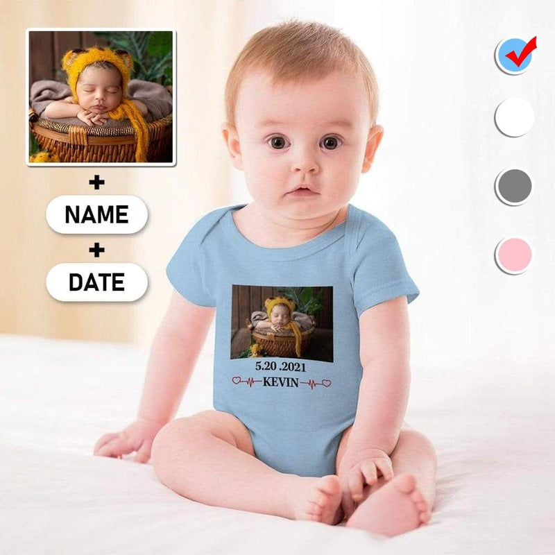 FacePajamas Baby Pajama 3months / Blue Custom Face&Name&Date My Baby Bubble Romper Girls Boys Baby Jumpsuit Personalized Bodysuit Newborn Baby
