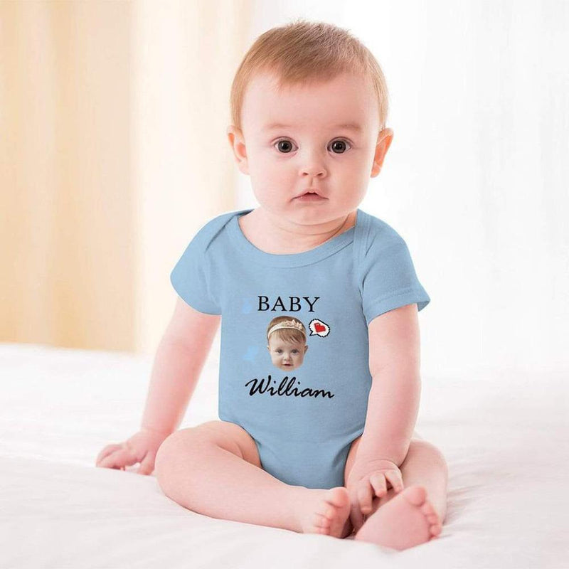 FacePajamas Baby Pajama 3months / Blue Personalized Girls Boys Baby Jumpsuit Custom Face&Name Angel Baby Bubble Romper Newborn Baby Bodysuit