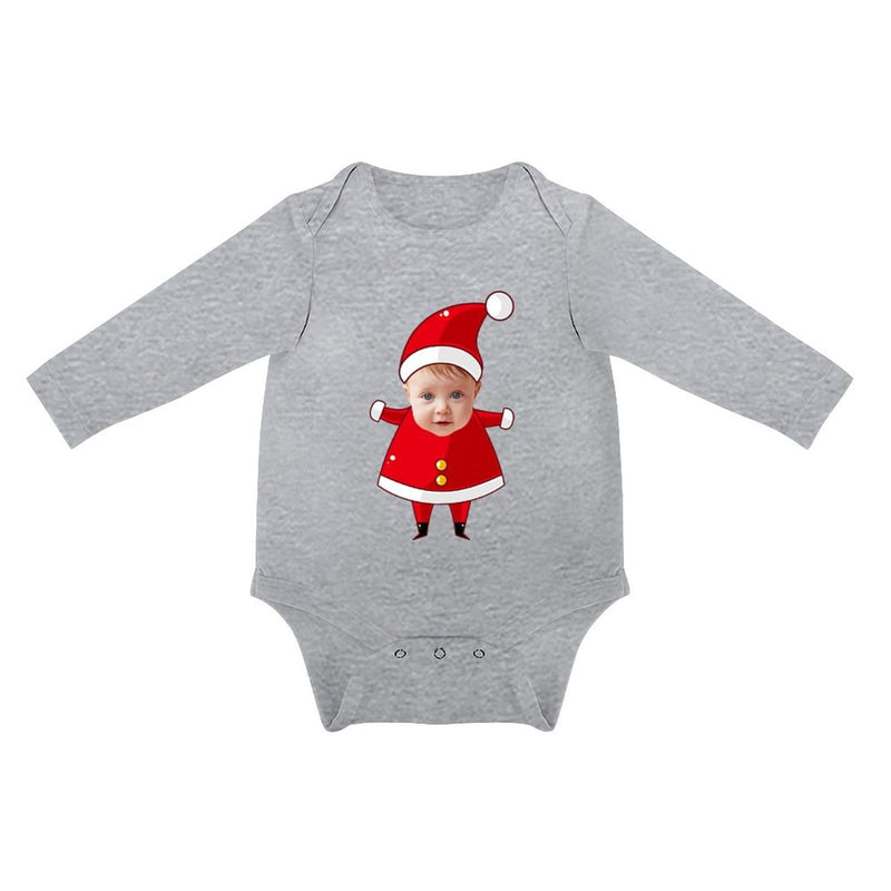 FacePajamas Baby Pajama 3months / Gray Custom Face Christmas Hat Infant Bodysuit One Piece Jumpsuit Personalized Long Sleeve Rompers Baby Clothes
