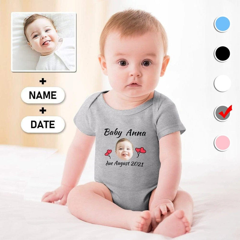 FacePajamas Baby Pajama 3months / Gray Custom Face&Name&Date Cherub Bubble Romper Baby Jumpsuit Personalized Baby Romper Newborn Baby Bodysuit