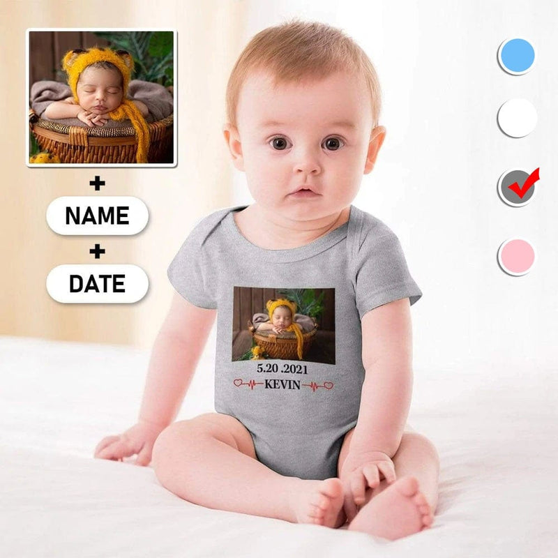FacePajamas Baby Pajama 3months / Gray Custom Face&Name&Date My Baby Bubble Romper Girls Boys Baby Jumpsuit Personalized Bodysuit Newborn Baby
