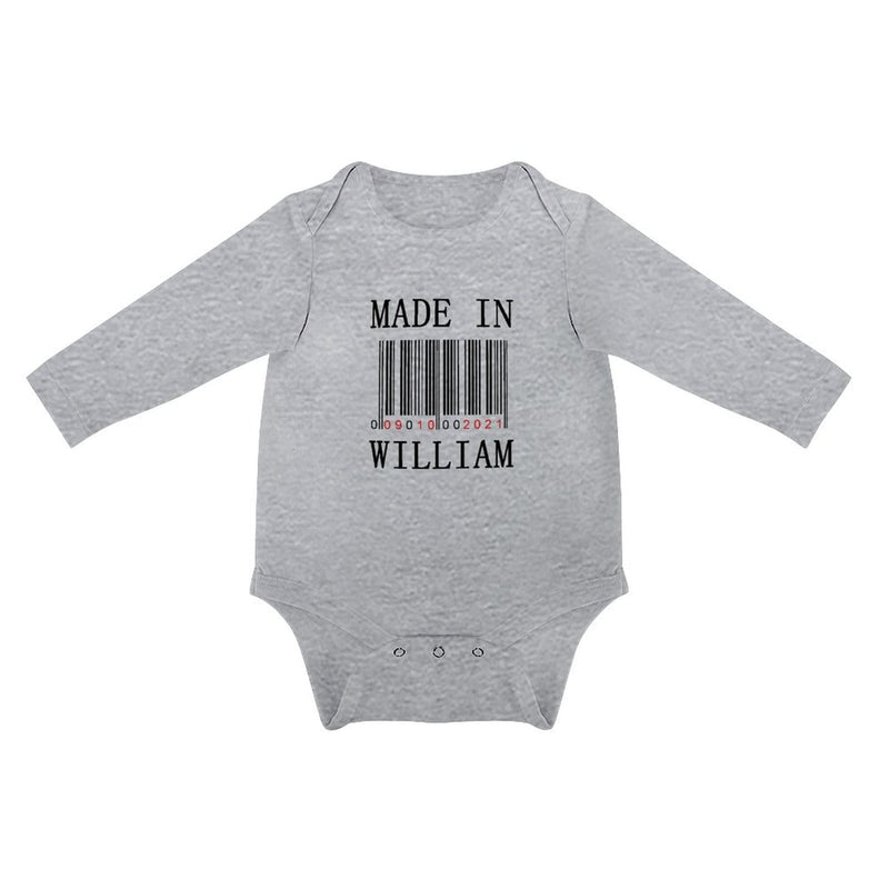 FacePajamas Baby Pajama 3months / Gray Custom Name&Date Infant Bodysuit One Piece Jumpsuit Personalized Long Sleeve Rompers Baby Clothes