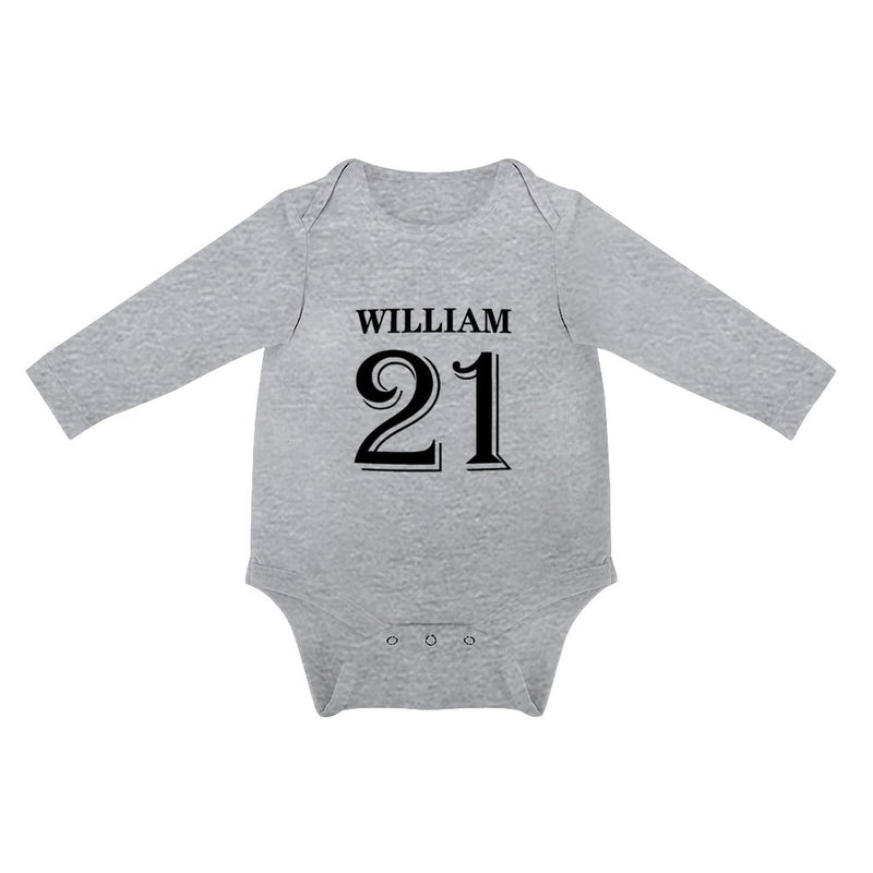 FacePajamas Baby Pajama 3months / Gray Custom Name&Number My Warriors Infant Bodysuit One Piece Jumpsuit Personalized Long Sleeve Rompers Baby Clothes