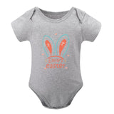 FacePajamas Baby Pajama 3months / Grey Custom Name Rabbit Newborn Baby Bodysuit Girls Boys Baby Jumpsuit Personalized Summer Bubble Romper