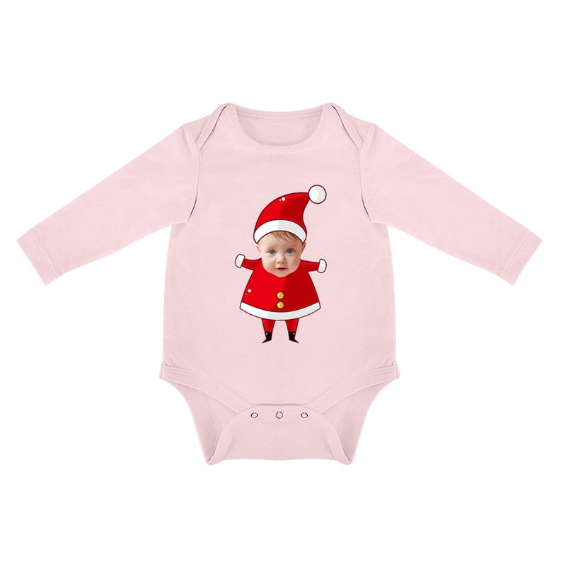 FacePajamas Baby Pajama 3months / Pink Custom Face Christmas Hat Infant Bodysuit One Piece Jumpsuit Personalized Long Sleeve Rompers Baby Clothes