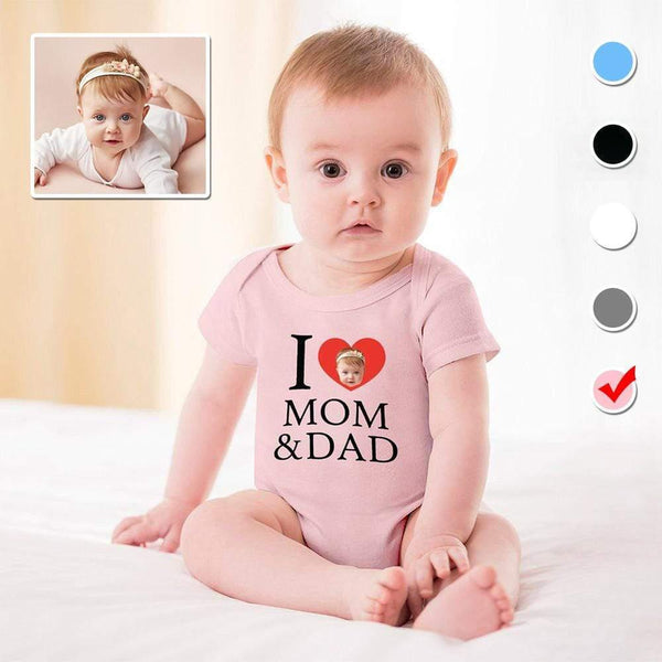 FacePajamas Baby Pajama 3months / Pink Custom Face Love You Bubble Romper Girls Boys Baby Jumpsuit Personalized Newborn Baby Bodysuit