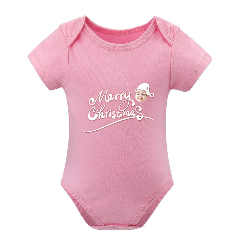 FacePajamas Baby Pajama 3months / Pink Custom Face Merry Christmas Bubble Romper Newborn Baby Girls Boys Baby Jumpsuit Bodysuit Personalized Baby Bubble Romper
