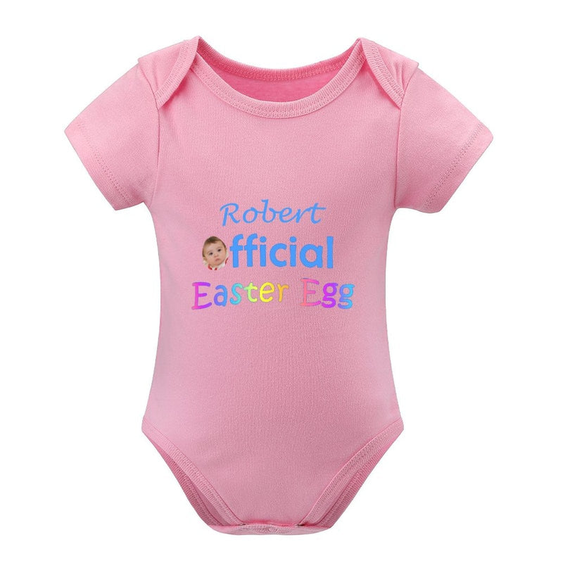 FacePajamas Baby Pajama 3months / Pink Custom Face&Name Easter Egg Newborn Baby Bodysuit Girls Boys Baby Jumpsuit Personalized Summer Bubble Romper