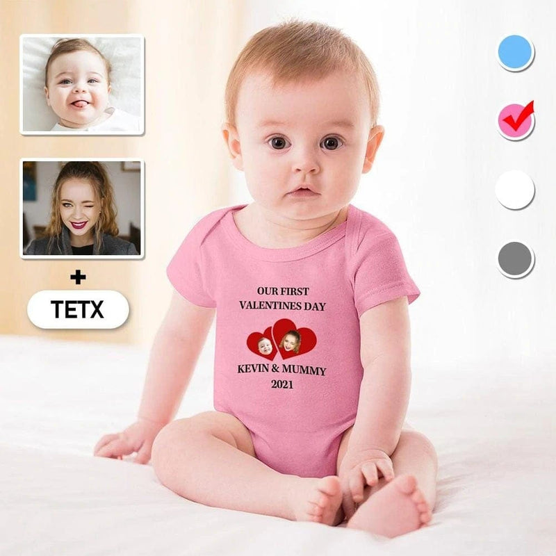 FacePajamas Baby Pajama 3months / Pink Newborn Baby Jumpsuit Custom Face Mom&Dad Baby Bodysuit Personalized Bubble Romper