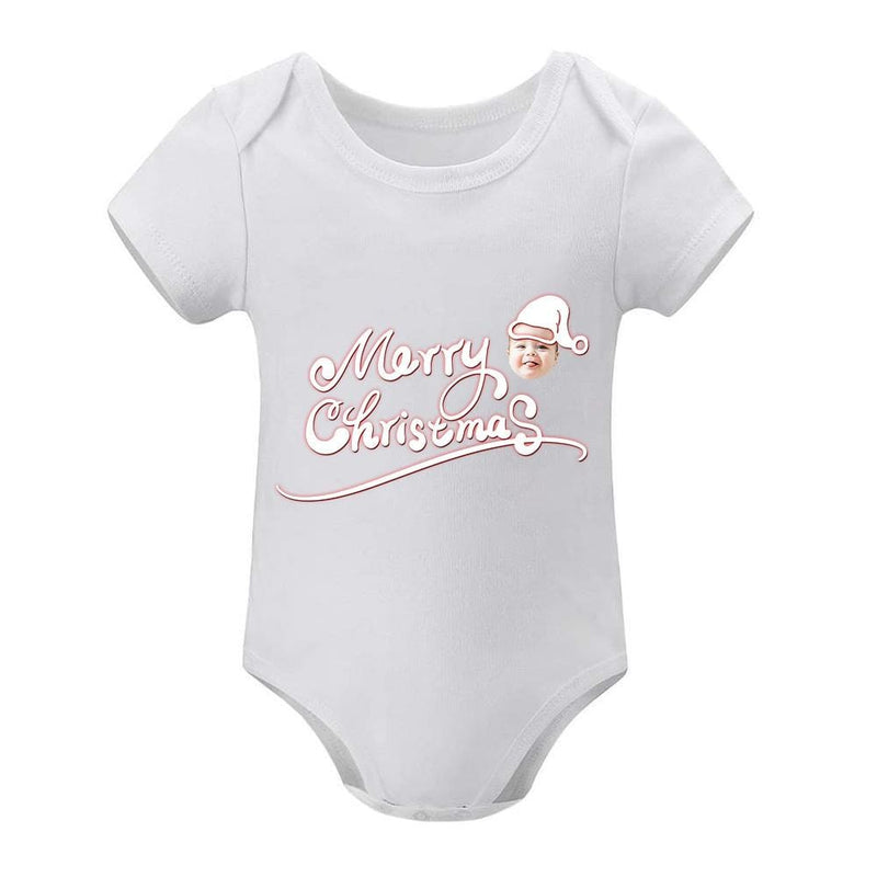 FacePajamas Baby Pajama 3months / White Custom Face Merry Christmas Bubble Romper Newborn Baby Girls Boys Baby Jumpsuit Bodysuit Personalized Baby Bubble Romper