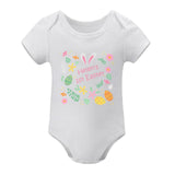 FacePajamas Baby Pajama 3months / White Custom Name Happy Flowers Newborn Baby Bodysuit Girls Boys Baby Jumpsuit Personalized Summer Bubble Romper
