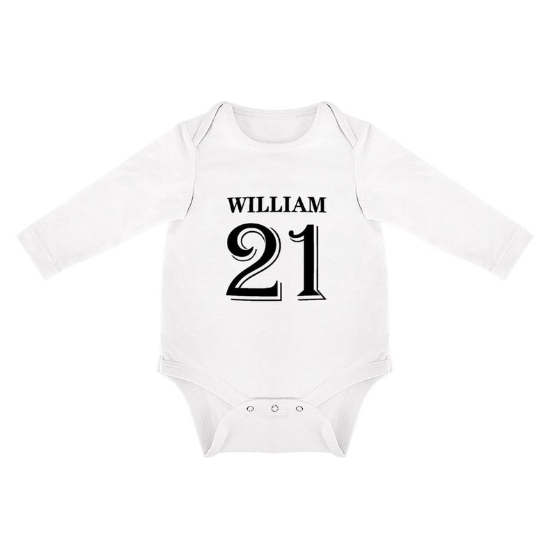 FacePajamas Baby Pajama 3months / White Custom Name&Number My Warriors Infant Bodysuit One Piece Jumpsuit Personalized Long Sleeve Rompers Baby Clothes