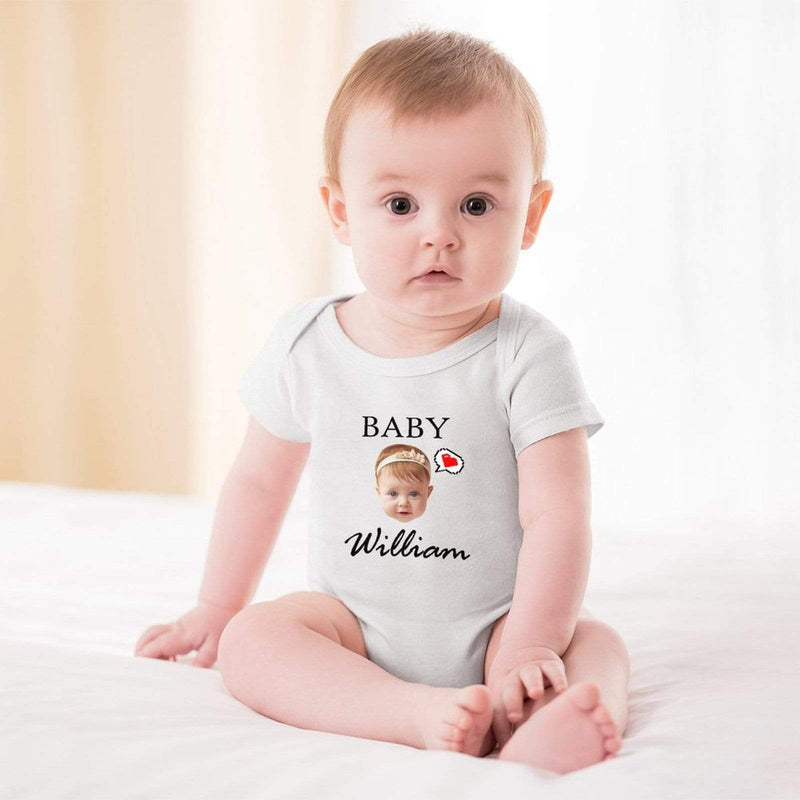 FacePajamas Baby Pajama 3months / White Personalized Girls Boys Baby Jumpsuit Custom Face&Name Angel Baby Bubble Romper Newborn Baby Bodysuit