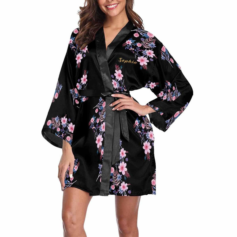 FacePajamas Pajama 4 / XS Custom Text Small Flowers Beauty Women's Summer Short Sleepwear Personalized Pajamas Kimono Robe