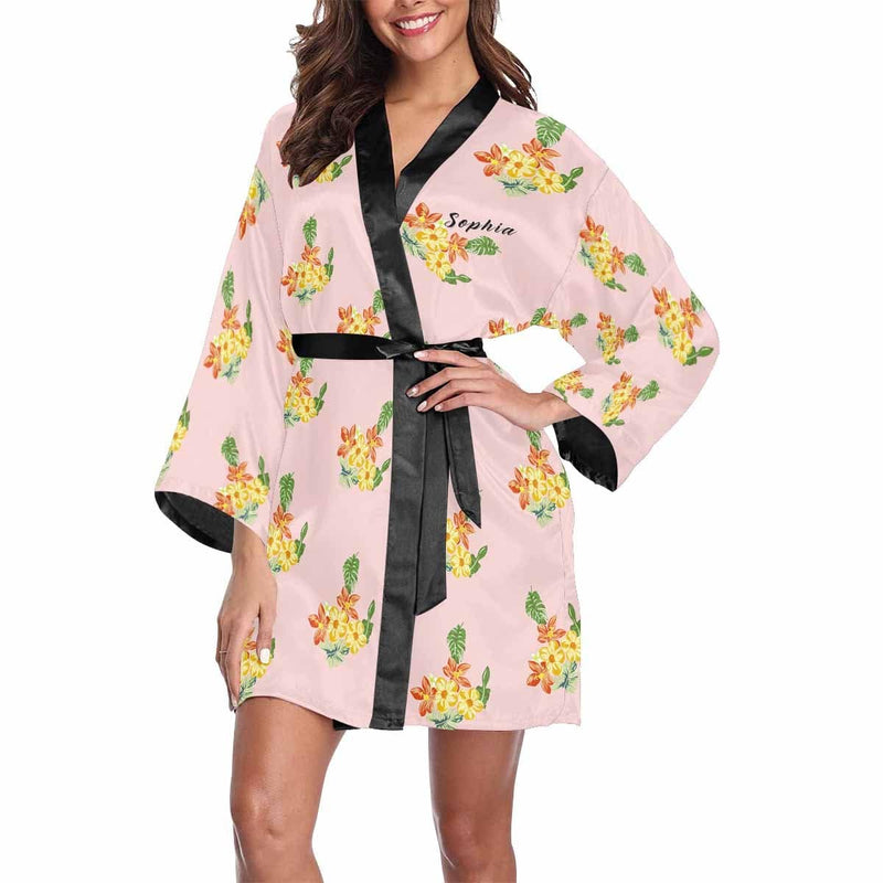 FacePajamas Pajama 5 / XS Custom Text Small Flowers Beauty Women's Summer Short Sleepwear Personalized Pajamas Kimono Robe