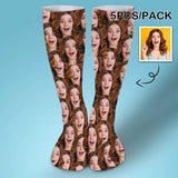 FacePajamas Sublimated Crew Socks-2WH-SDS 5PCS Custom Seamless Funny Face Sublimated Crew Socks Personalized Pohto Face on Socks All Over Print Gift Unisex