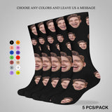 FacePajamas Sublimated Crew Socks-2WH-SDS 5PCS(One Color) Face on Socks Custom Black Background Personalized Sublimated Crew Socks Gift Idea For Men Women