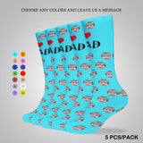FacePajamas Sublimated Crew Socks-2WH-SDS 5PCS(One Color) Fathers Day Socks With Custom Face I Love Dad Blue Background Personalized Sublimated Crew Socks Gift For Australian Father's Day