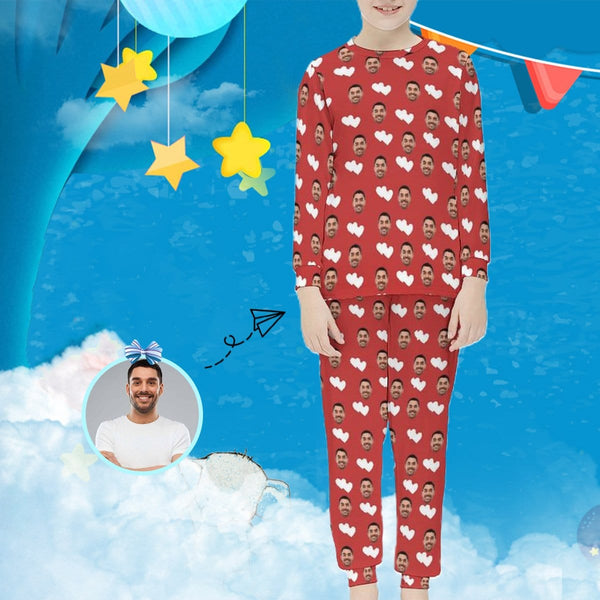 FacePajamas Pajama 6-7Y(XS) Custom Face Double Love Heart Sleepwear Pjs Personalized Kids Long Sleeve Pajamas Set