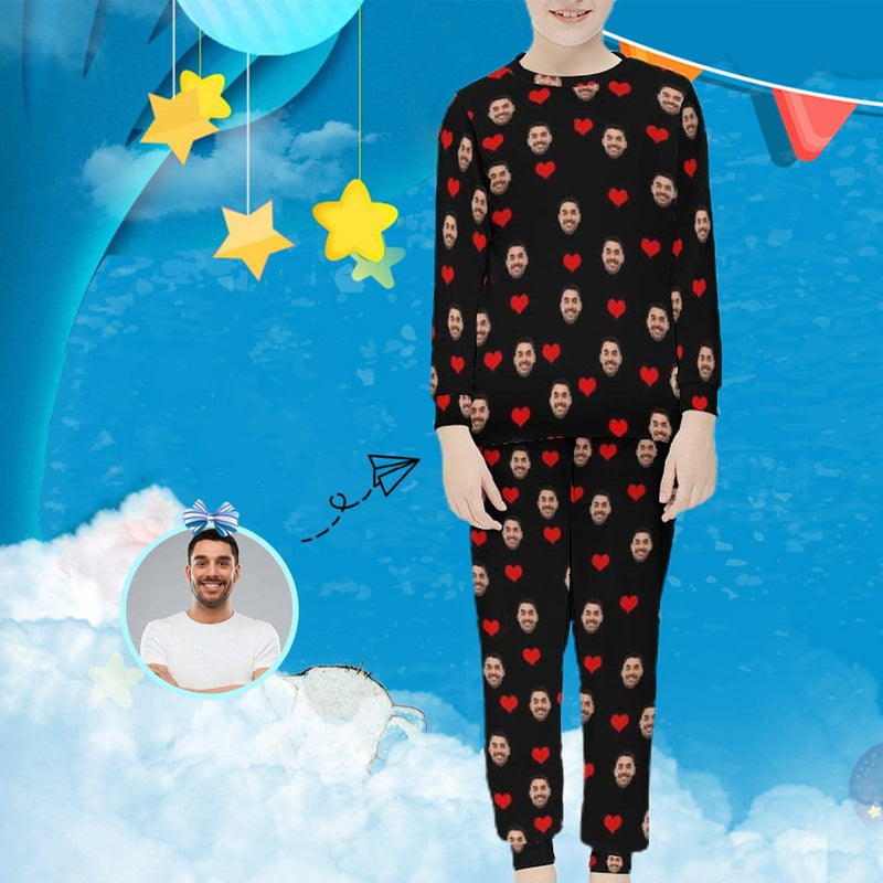 FacePajamas Pajama 6-7Y(XS) Custom Face Love Heart Nightwear Pjs Personalized Black Kids Long Sleeve Pajamas Set