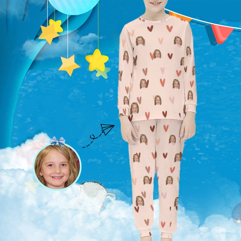 FacePajamas Pajama 6-7Y(XS) Custom Face Pjs 2 Piece Nightwear Personalized Love Heart Kids Long Sleeve Pajamas Set