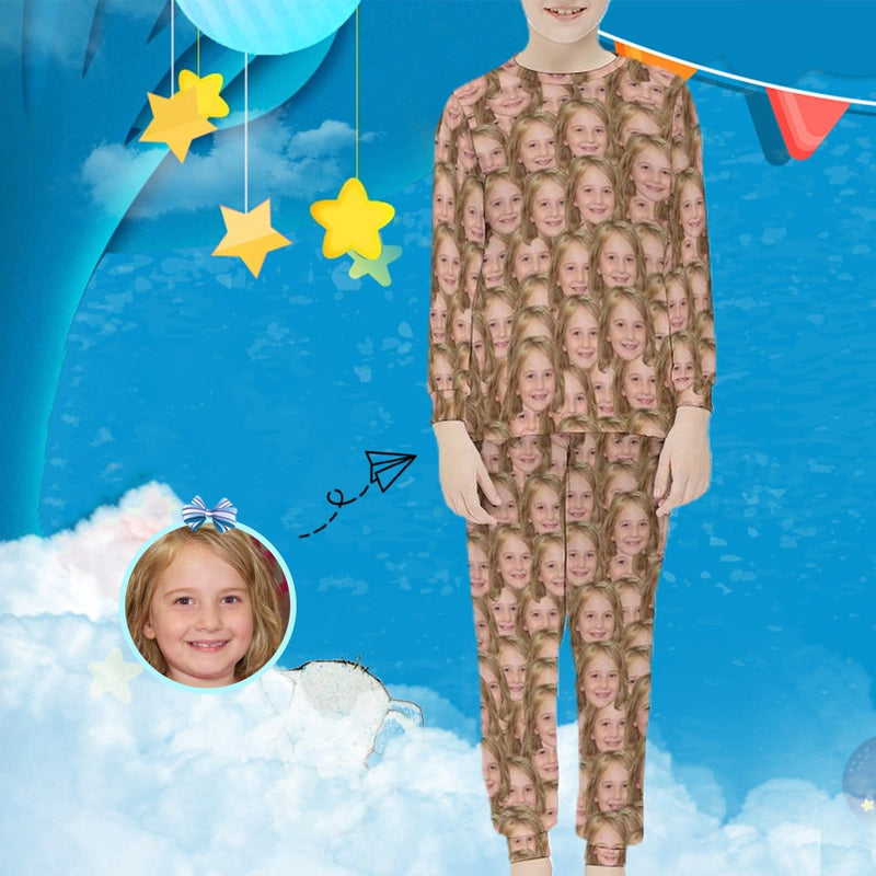 FacePajamas Pajama 6-7Y(XS) Custom Face Seamless Sleepwear Pjs Personalized Photo Kids Long Sleeve Pajamas Set