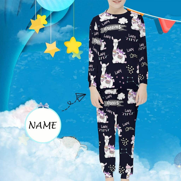 FacePajamas Pajama 6-7Y(XS) Custom Name Cartoon Animals Black Nightwear Persona ised Kids Long Sleeve Pajama Set