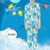 FacePajamas Pajama 6-7Y(XS) Custom Name Cartoon Animals Sleepwear Personalized Light Blue Kids Long Sleeve Pajamas Set
