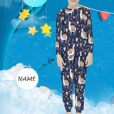 FacePajamas Pajama 6-7Y(XS) Custom Name Pjs Cartoon Animals Sleepwear Personalized Dark Blue Kids Long Sleeve Pajama Set