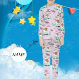 FacePajamas Pajama 6-7Y(XS) Custom Name Sleepwear Cartoon Animals Pink Pjs Personalized Kids Long Sleeve Pajamas Set