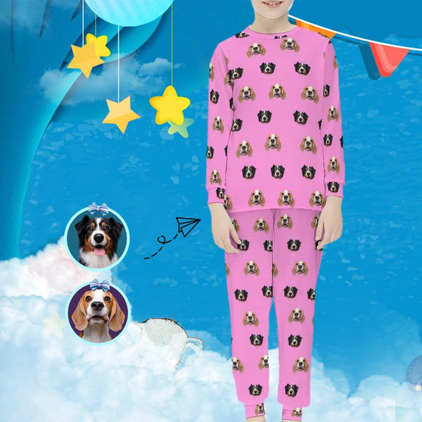 FacePajamas Pajama 6-7Y(XS) Custom Pets Face Pajamas Pink Sleepwear Personalized Kids Long Sleeve Pajama Set