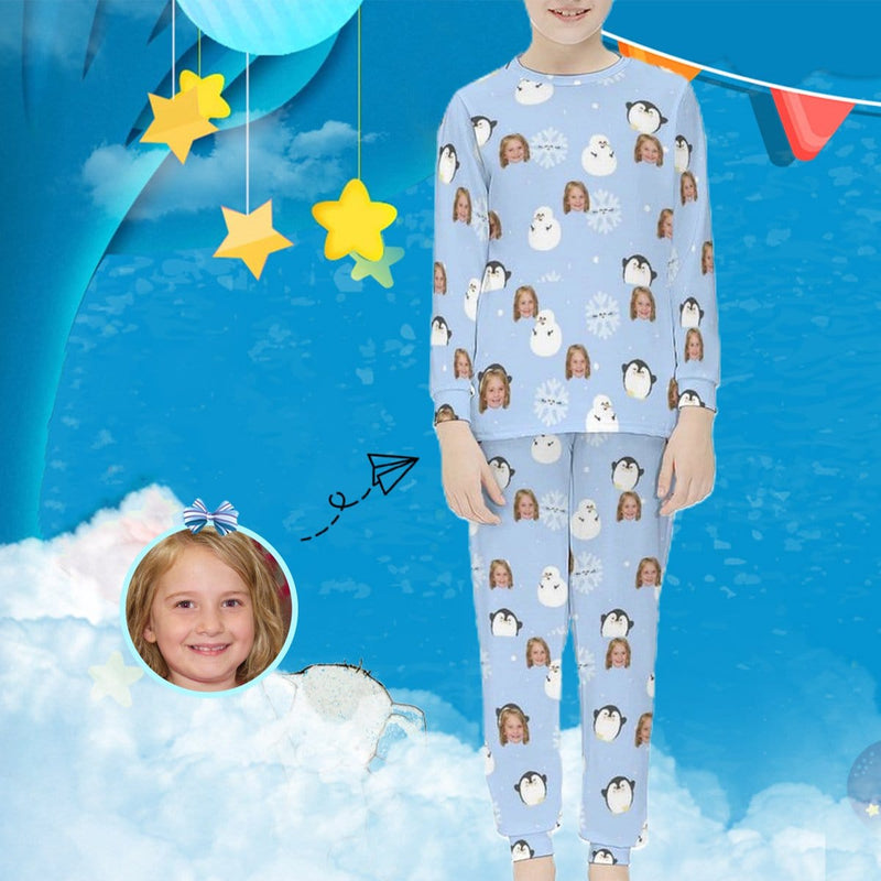 FacePajamas Pajama 6-7Y(XS) Kids Long Sleeve Pajama Set Custom Face Snowmen Snowflakes Sleep Pjs 2 Piece Nightwear