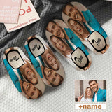 FacePajamas Slippers 7 AM Custom Couple Photo&Name All Over Print Personalized Non-Slip Cotton Slippers For Couple Girlfriend Boyfriend