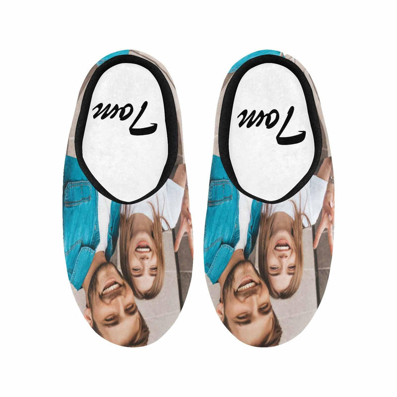 FacePajamas Slippers 7 AM Custom Couple Photo&Name All Over Print Personalized Non-Slip Cotton Slippers For Couple Girlfriend Boyfriend