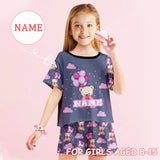 FacePajamas Pajama 8-9(XS) Big Kids Pajamas Custom Name Bear Balloon Sleepwear Personalized Short Sleeve Pajama Set For Girls 8-15Y