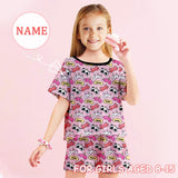 FacePajamas Pajama 8-9(XS) Big Kids Pajamas Custom Name Cartoon Pink Sleepwear Personalized Kids' Short Pajama Set For Girls 8-15Y