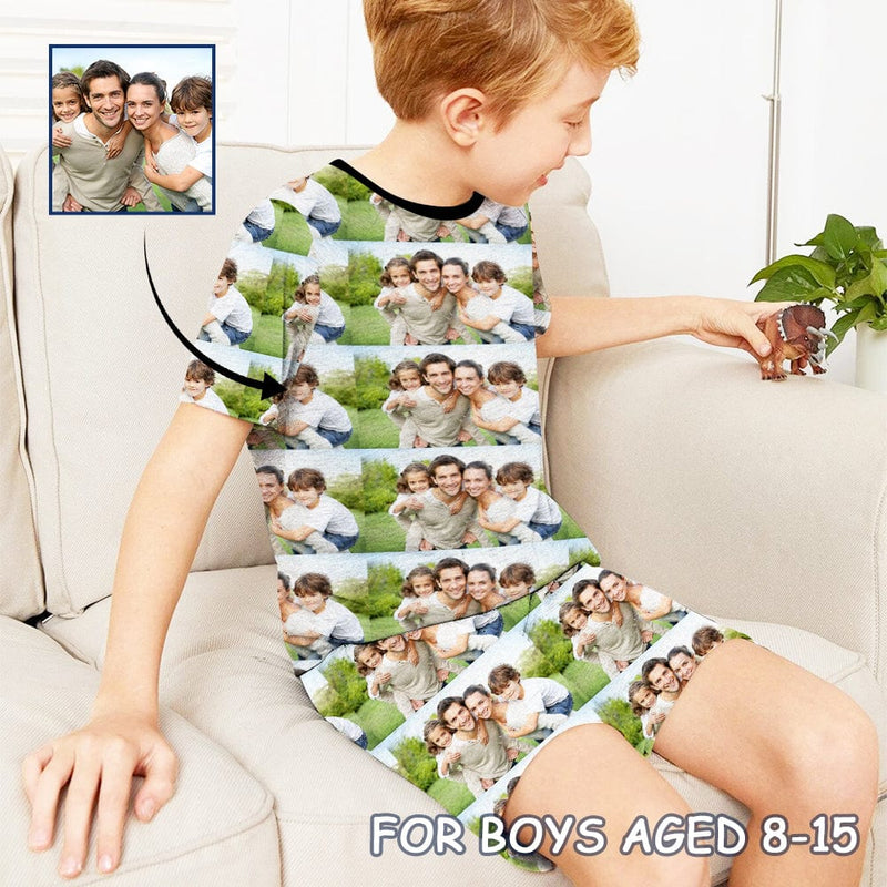FacePajamas Pajamas 8-9Y [Special Sale] Big Boy Pajamas Custom Photo Sleepwear Happy Family Big Kids' Short Sleeve Pajama Set For Boys 8-15Y