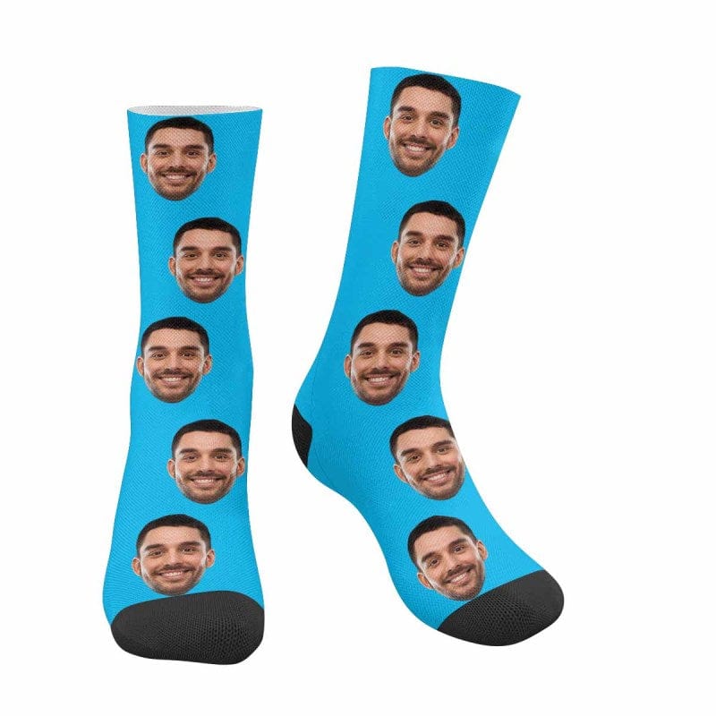 FacePajamas Sublimated Crew Socks Adult / Blue Socks with Face Print Your Picture Personalized Sublimated Crew Socks Unisex Gift for Men Women