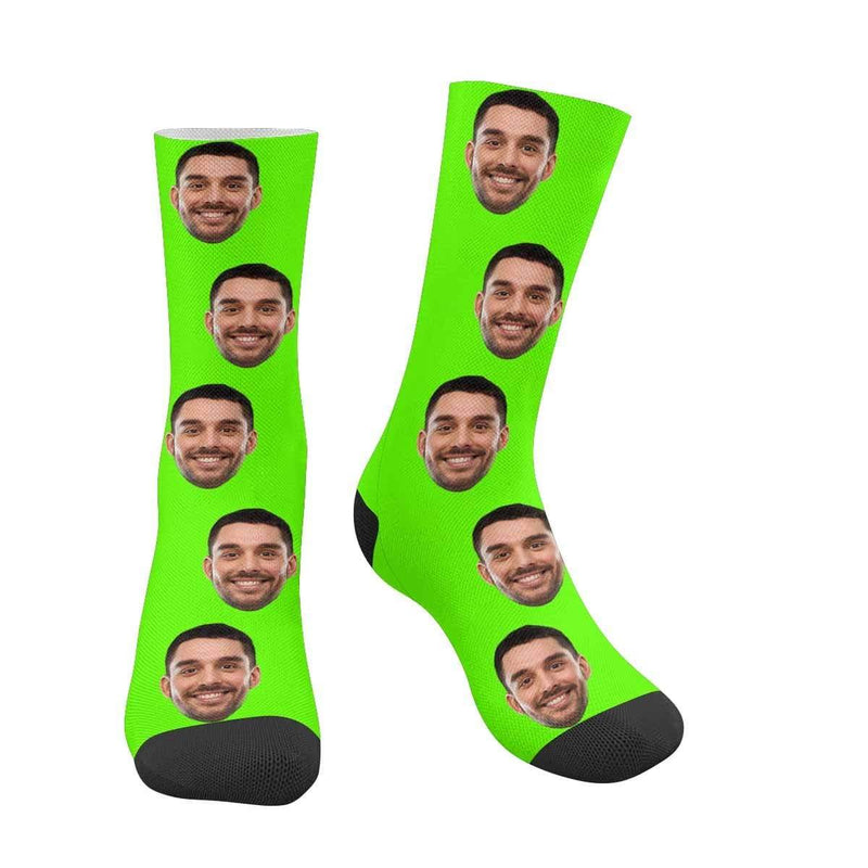 FacePajamas Sublimated Crew Socks Adult / Green Socks with Face Print Your Picture Personalized Sublimated Crew Socks Unisex Gift for Men Women